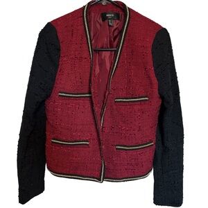Mango MNG Red and Black Tweed Jacket with Gold Chain Trim